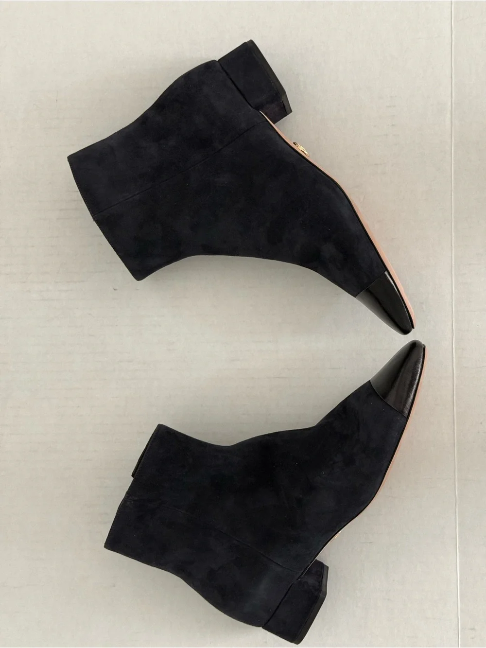 Veronica Beard Navy Suede Ankle Boots with Black Cap Toe Size 9.5